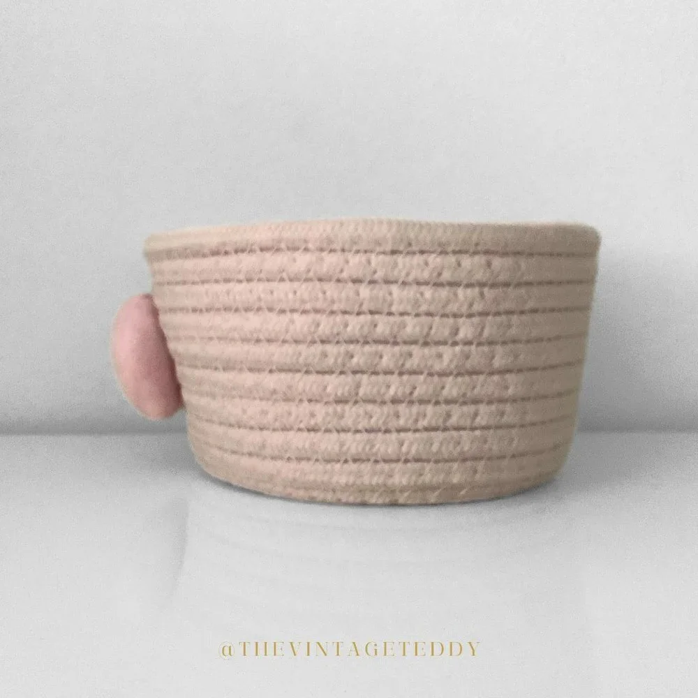 NWT Woven Fabric Rope Basket Storage Organizer Baby Nursery Kids Cute Pink Piggy